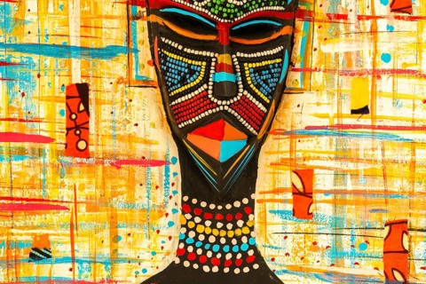 Ghanaian woman as a three-dimensional work of art by a Ghanaian artist, a colourful work of art on