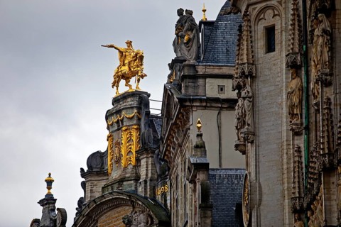 The golden horseman Charles de Lorraine on the guildhall L'Arbre d'Or, Guild of Brewers,