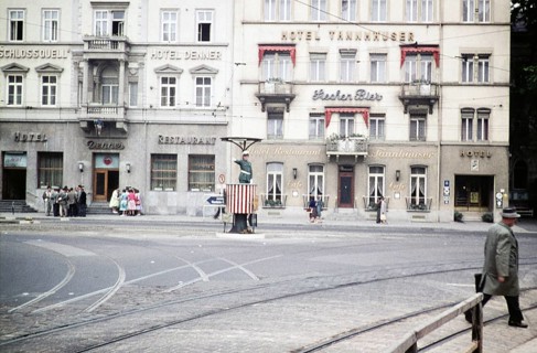 Traffic policeman on the street in front of a hotel, Bergheimer Straße, Heidelberg,