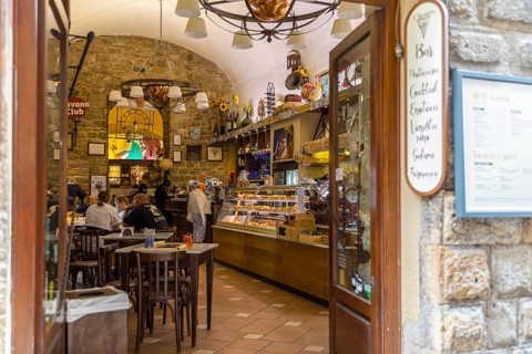 Small restaurant or bar in the historic centre of Volterra, province of Pisa, Tuscany, Italy,