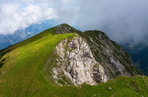 Drone image, view from the Gamsfeld into the Osterhorn group, Russbach, Salzkammergut, Salzburg
