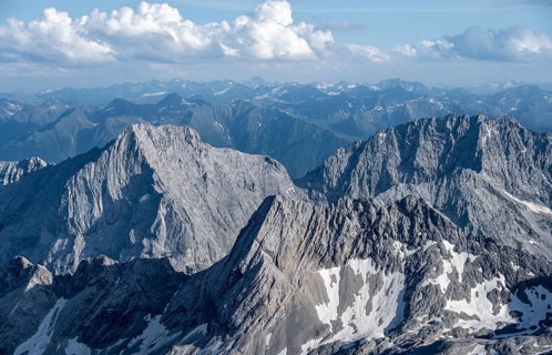 View of mountain peak of the Hochwand, Mieminger Kette, view from the summit of the Zugspitze,