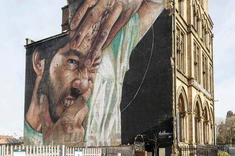 'Human Search' street art mural painted by Liam Bononi, The Wedding House building, Great George