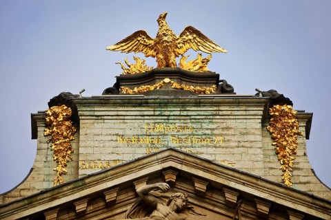 Baroque façade of the guild house La Louve, Guild of Archers of St Sebastian, Grand-Place, Grote