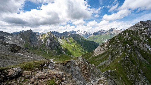 Mountain panorama, mountain peak of the Venediger group with Rötspitz peak, Lasörling Höhenweg,
