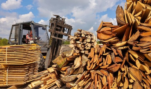 Solingen, North Rhine-Westphalia, Germany - Residual wood in the timber store of a sawmill is