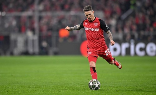 Alejandro Grimaldo Bayer 04 Leverkusen (20) Action on the ball UEFA Champions League Allianz Arena,