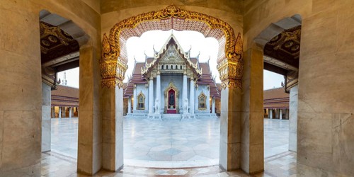 Marble temple, made of Carrara marble, Wat Benchamabopit, back of the Ubosot, temple in the Dusit