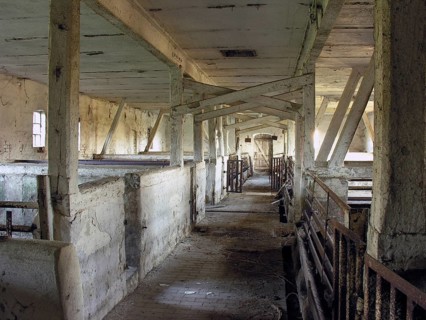 Abandoned pigsty of a former farmstead, built around 1920, Othenstiorf Estate,