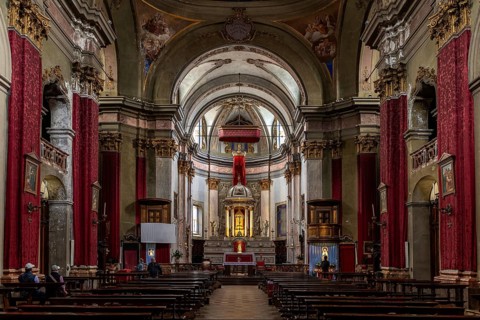 Catholic Church Collegiata di San Vittore, interior view, nave, Cannobio, Lake Maggiore, Province