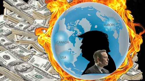 Symbolic image, Trump and Musk world division, Trump and Musk circling around each other, delusion