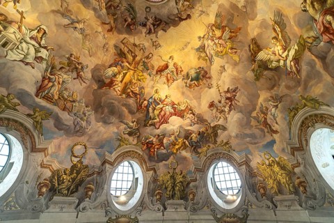 Fresco in the dome of the baroque Karlskirche church in Vienna, Austria, Europe