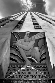 Art Deco relief on the Rockefeller Centre, office building) New York City, USA, North America