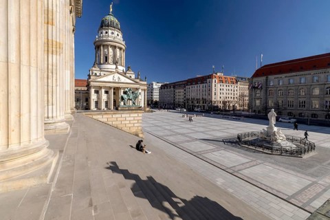 Gendarmenmarkt, redesign, end of construction period, French Cathedral, 17 March 2025, Berlin,