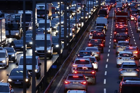 A100 motorway with heavy traffic, Berlin, 18.11.2024 Berlin, Berlin, Germany, Europe