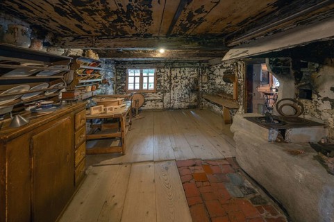 Historic smoke kitchen, Bregenzerwald farmhouse from the 18th century, Bezau local history museum,