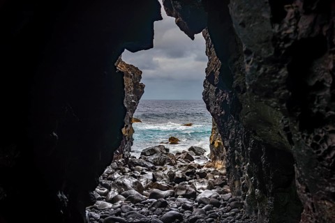 Lava cave at Charco Azul, El Hierro, Canary Islands, Spain, Europe