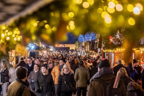 Stuttgart Christmas market at the blue hour. The traditional event attracts more than three and a