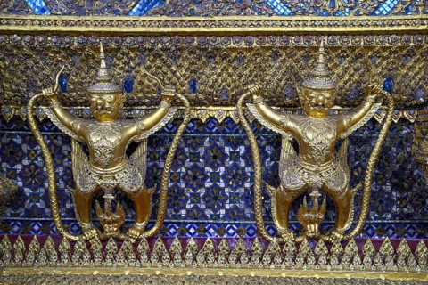 Golden sculptures of Garuda and Naga, Wat Phra Kaew, Temple of the Emerald Buddha, Bangkok,