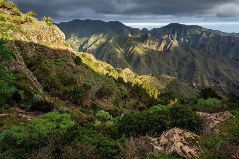 Mountain landscape. View from the Mirador Degollada de Peraza to the north into the Barranco de Las