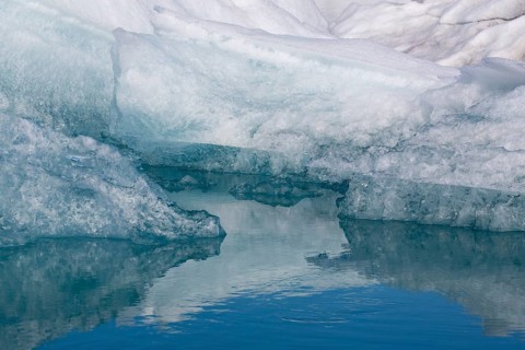 Icebergs on the Joekulsarlon glacial lake or lagoon