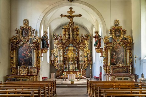 Interior of the pilgrimage church Maria in der Tanne, Triberg in the Black Forest, Black Forest,