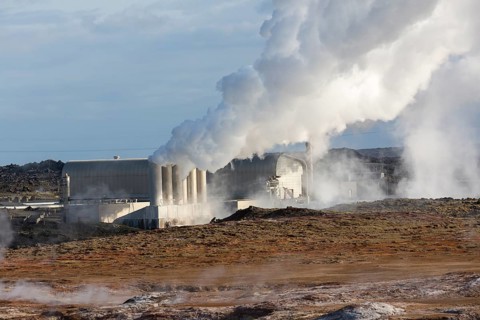 Powerplant.Steam evaporating of the ground at Gunnuhver, close to Reykjanes lighthouse. Gunnuhver