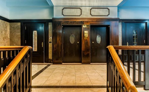 Historic interior design, staircase and corridor in the Hindenburghaus, Großer Burstah 31, Hamburg,