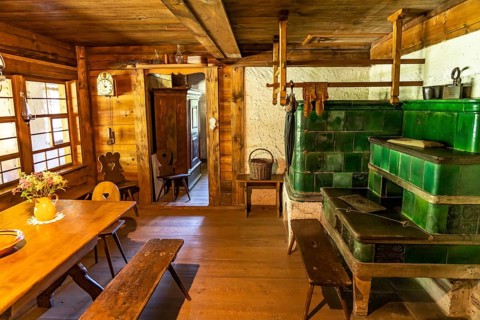 Dining room of a historic farmhouse in the Black Forest Open-Air Museum Vogtsbauernhof, Black