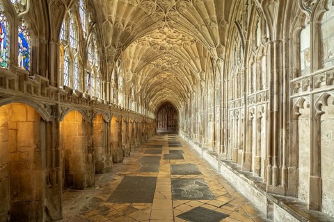 Cloister with fan vault of Gloucester Cathedral, England, Great Britain