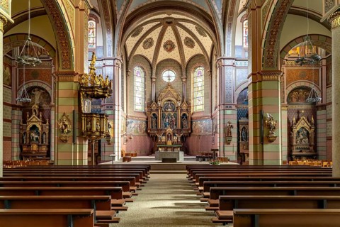 Interior of the town church of Our Lady of Mount Carmel in Bräunlingen, Black Forest,