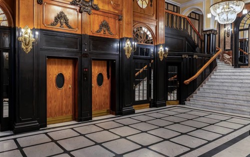 Historic interior design, staircase and corridor in the Hindenburghaus, Großer Burstah 31, Hamburg,
