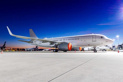 An Airbus A320neo ACJ aircraft of DC Aviation with the registration D-ALFU at the airport in