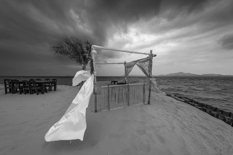 Tourism, hotspot, photo point for selfies and influencers, at sunrise and stormy wind, Sivalai