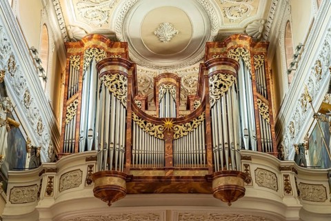Church organ of Villingen Minster Cathedral of Our Lady, Villingen-Schwenningen, Black Forest,