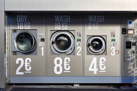 Public laundry, washing machines, tumble dryers, outdoor launderette, self-service, Ring of Kerry,