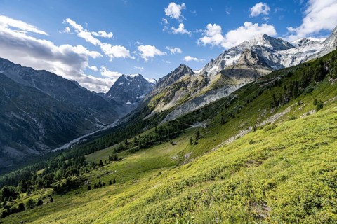 Mountain landscape near Arolla, behind mountain peak Mont Collon, Valais, Western Alps Switzerland
