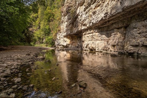 Rock face and the river Wutach in the Wutach Gorge, Black Forest, Baden-Württemberg, Germany,