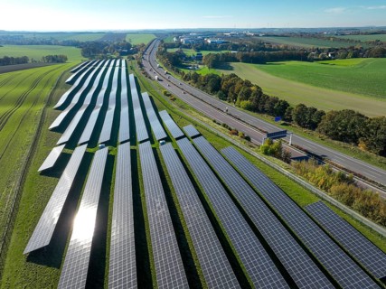 Glauchau, Saxony, Germany, Solar park on the A4 motorway near Glauchau, Europe