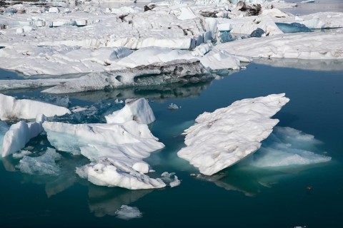 Icebergs on the Joekulsarlon glacial lake or lagoon