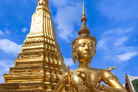 Scenic golden temple of Emerald Buddha Wat Phra Kaew in Bangkok, Thailand, Asia