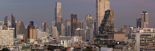 Panorama from the viewing platform of the Iconsiam of the skyscrapers, hotels and the Bang Rak
