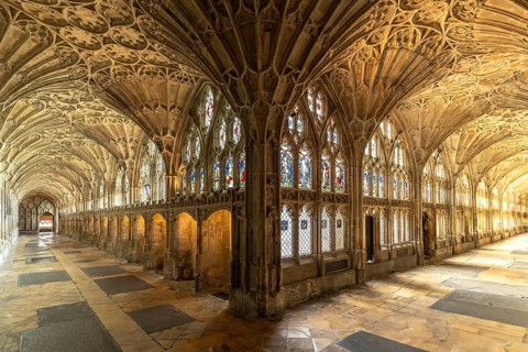 Cloister with fan vault of Gloucester Cathedral, England, Great Britain