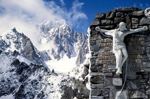 Christus Premier de Cordee, crucifixion sculpture, Punta Helbronner, Mont Blanc, Italy, 1987,