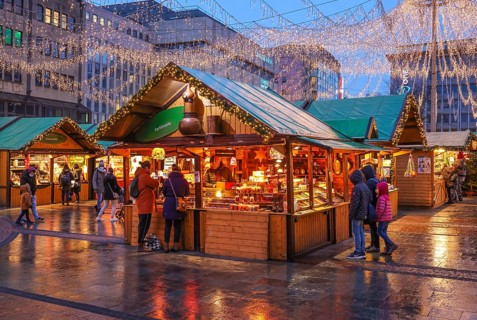 Essen, North Rhine-Westphalia, Germany - Christmas market in Essen in times of the corona pandemic