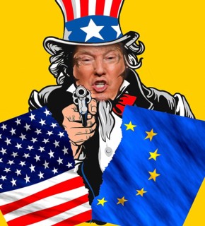 Symbolic image, US democracy in danger, EU and Germany under political pressure, industry, Donald