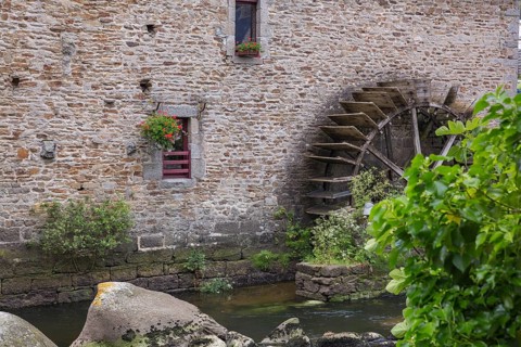 Detail of a watermill in Pont-Aven. The village is known for the artists who worked there like