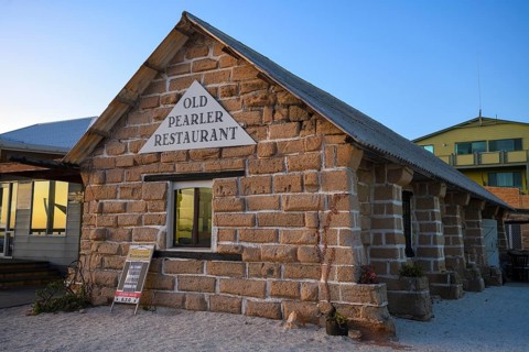 Restaurant The Old Pearler, built from Coquina, shell limestone blocks, Denham, Shire of Shark Bay,