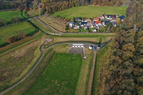 10.11.2021, Datteln, North Rhine-Westphalia, Germany - Flood protection during heavy rainfall by