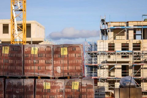 Bedburg, North Rhine-Westphalia, Germany, building material, clinker bricks packed on pallets,